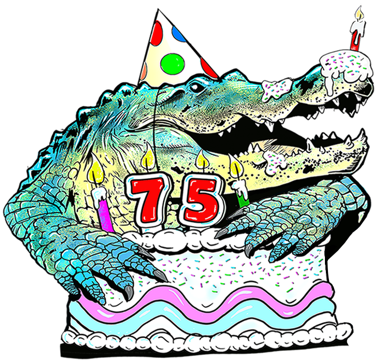 Alligator holding birthday Cake